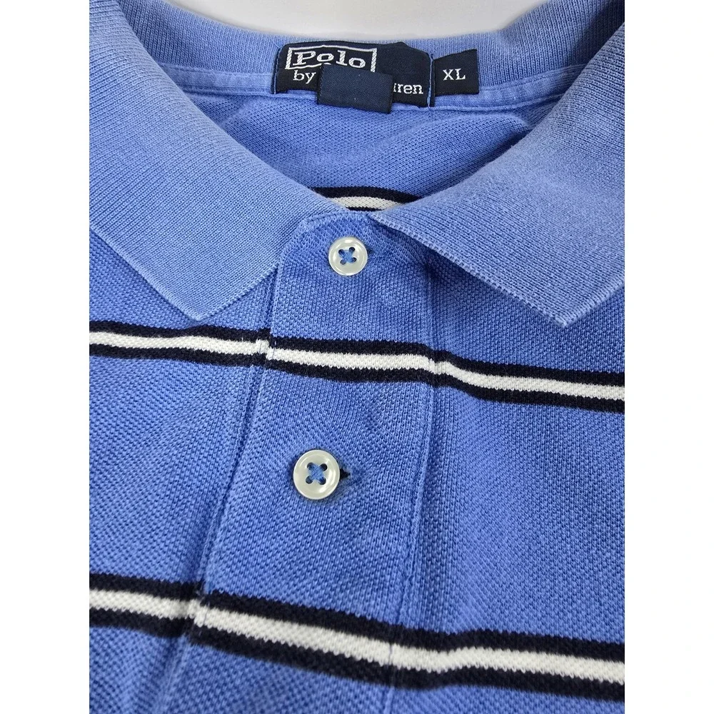 Polo Ralph Lauren Shirt Mens‎ XL Blue Striped Polo Short Sleeve Rugby Soccer Vtg